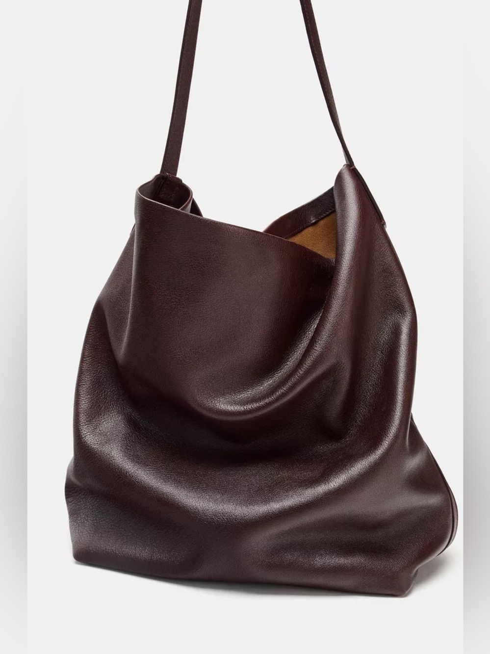 Zara Genuine Leather Tote Shoulder Bag in Dark Brown - Picture 2 of 9